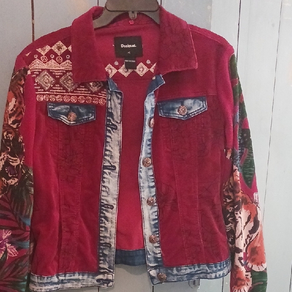 Desigual Jackets & Blazers - Desigual Women's Red Denim Jacket